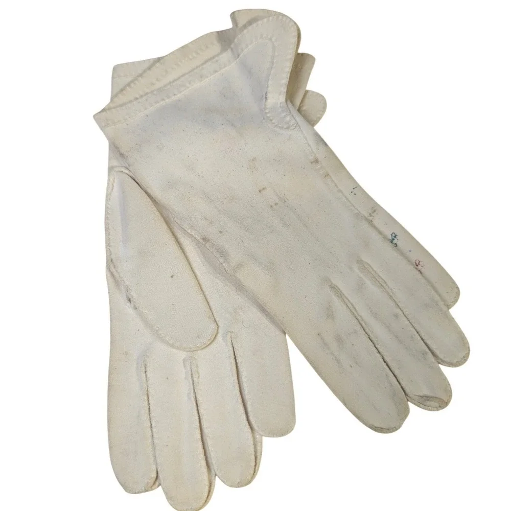 Vintage‎ Dress Gloves Small Cream Cotton Blend Scalloped Cuff READ