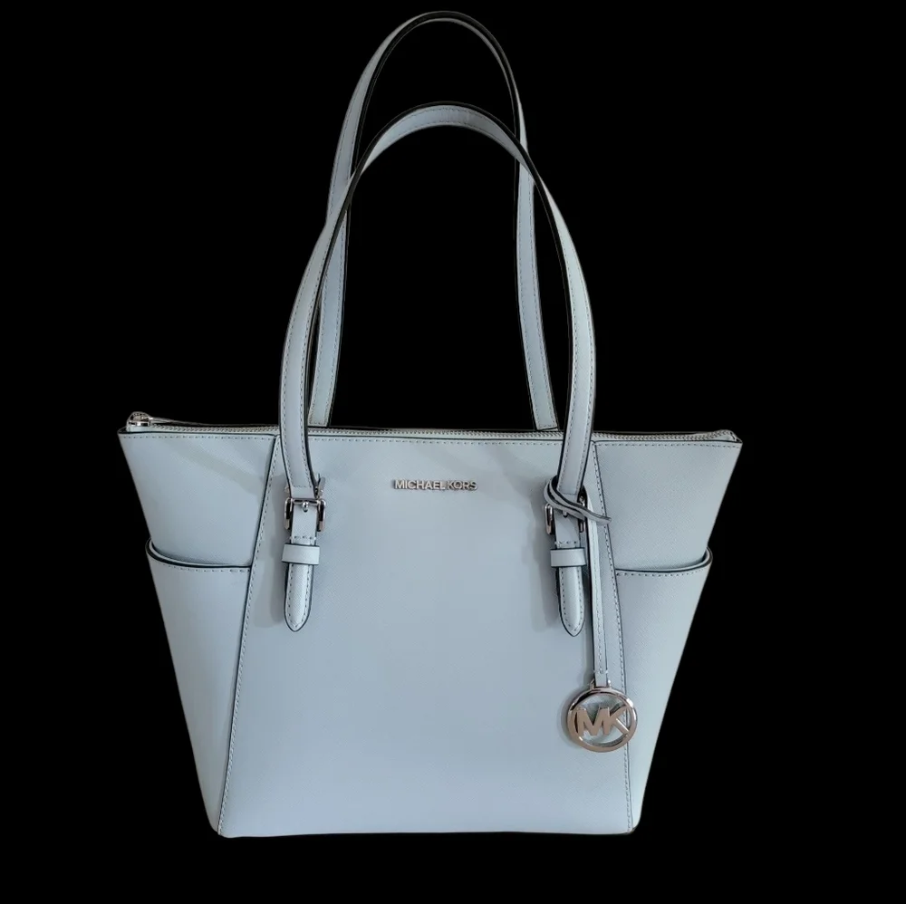 Michael Kors Charlotte Shoulder Tote Saffiano Leather Vista Blue‎