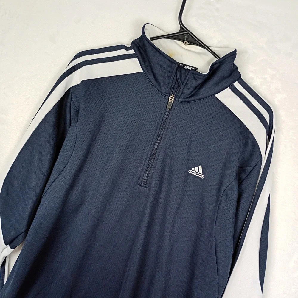 Adidas Clima365 Mens Large Navy Blue 1/4 Zip Pullover Track Jacket‎ 3-Stripe L