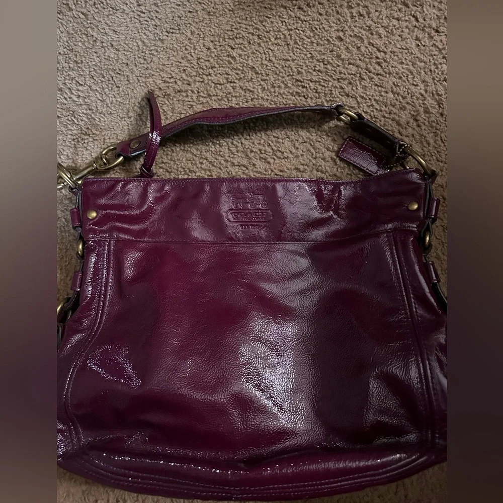 Coach Patent Leather Hobo Bag in Deep Plum